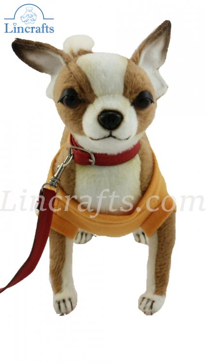 Soft Toy Chihuahua Dog with Yellow Shirt & Red Lead (24cm) 7548