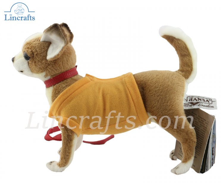 Soft Toy Chihuahua Dog with Yellow Shirt Red Lead 24cm 7548 Lincrafts